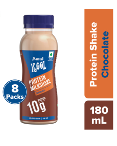 Amul Kool Protein Milkshake | Chocolate, 180 mL | Pack of 8